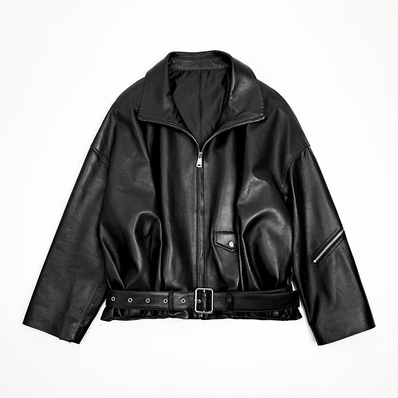 Women Oversized Leather Motorcycle Jacket