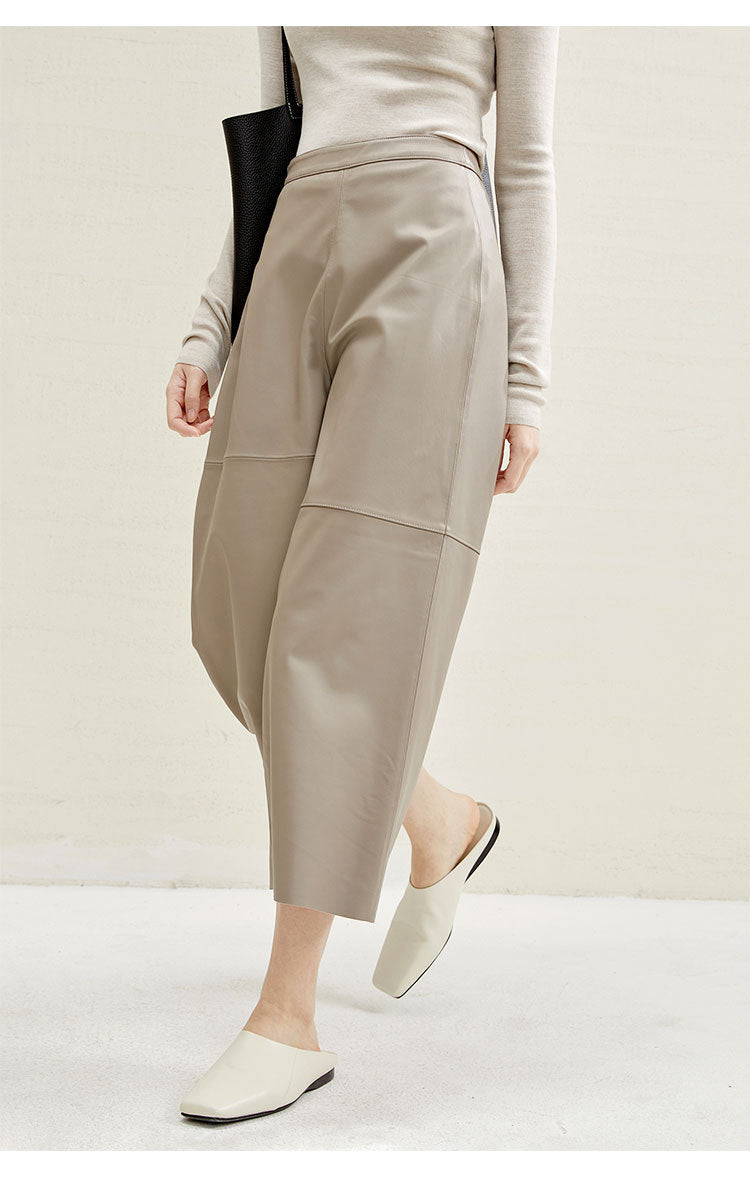 High Rise Leather Elephant Style Pants Straight Leg Midi Culotte