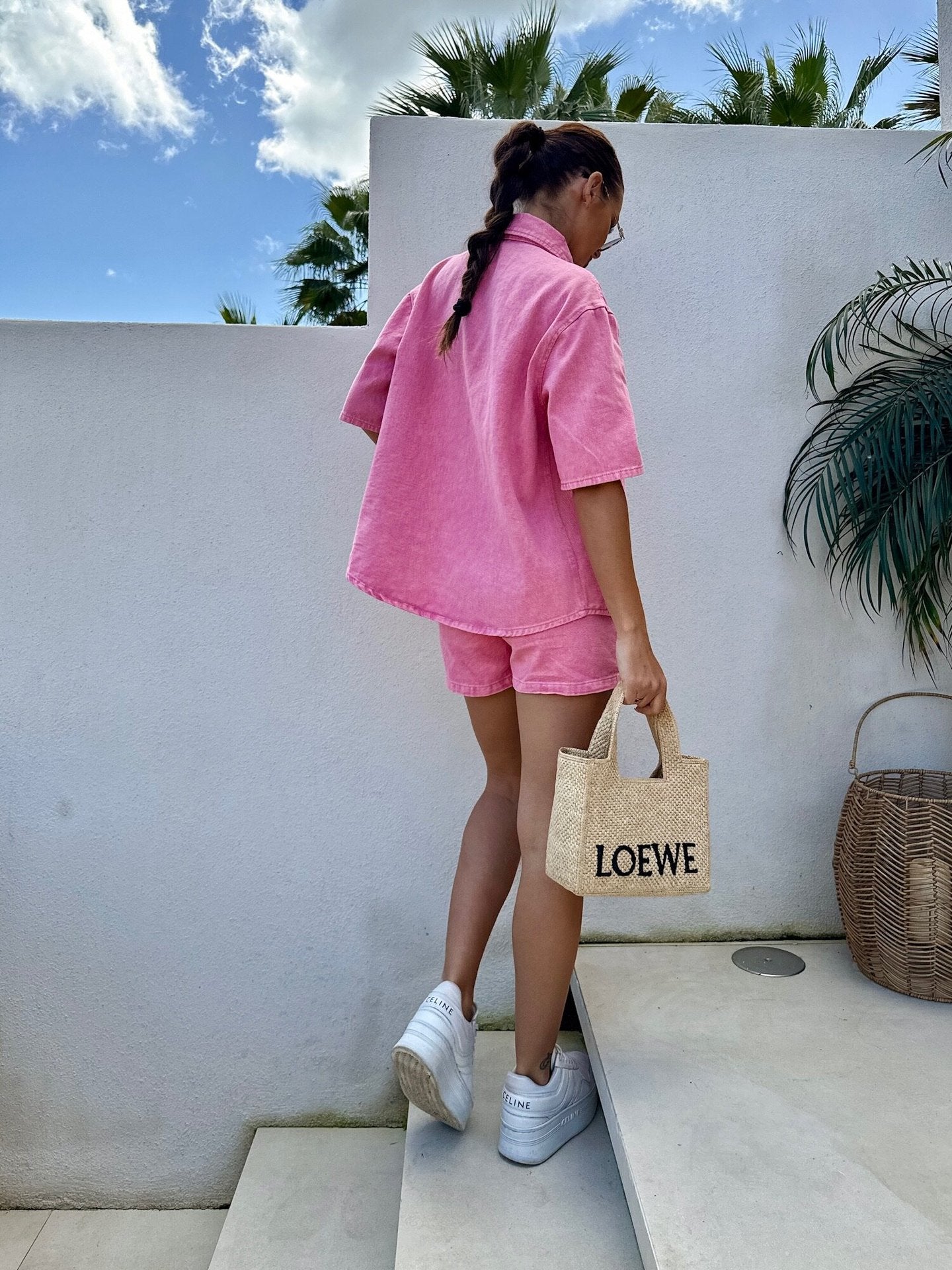 Pink Denim Two Piece Short Set for Women
