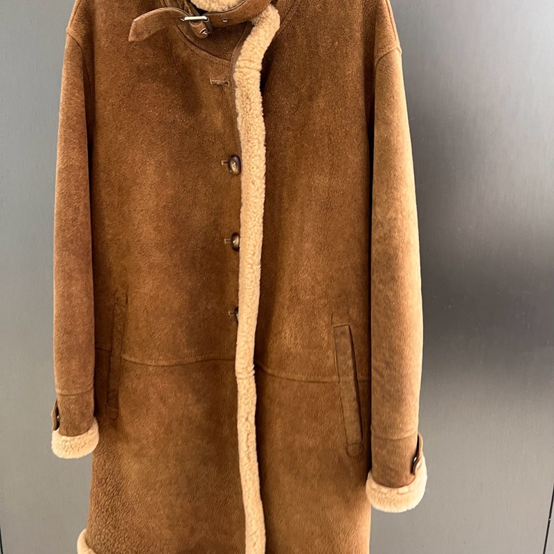 Women Suede Merino Shearling Fur Coat Motorcycle Jacket