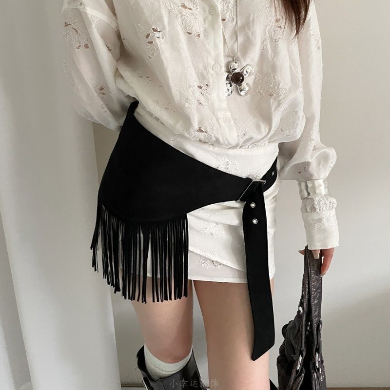 Women’s Western Triangle Tassel Faux Suede Belt
