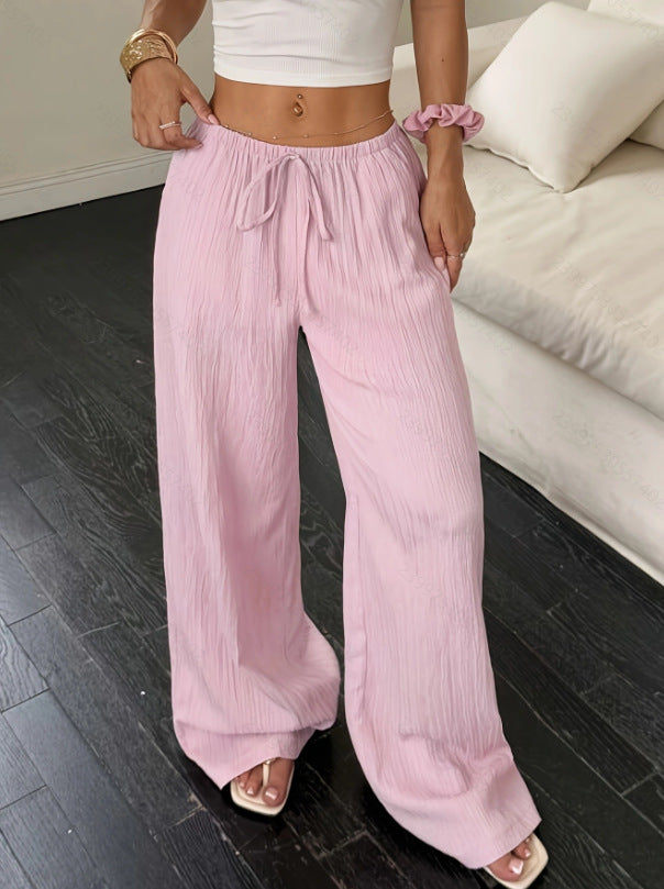 White Cotton Lounge High Waisted Pants for Women with Pockets