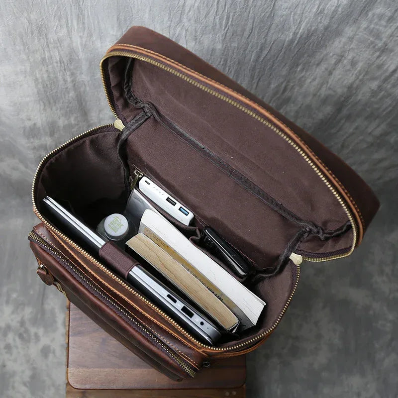 Retro leather backpack for men 15 inch laptop