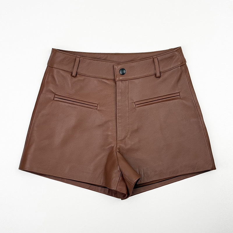 Women’s Silver Leather Mid-Rise Shorts