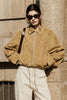Tan Real Suede Leather Jacket for Women with Drawstring Hem