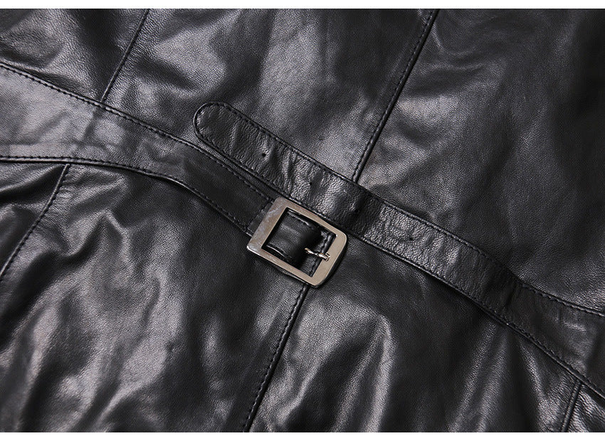Men Leather Vest Sheepskin Black V-Neck Button Waistcoat
