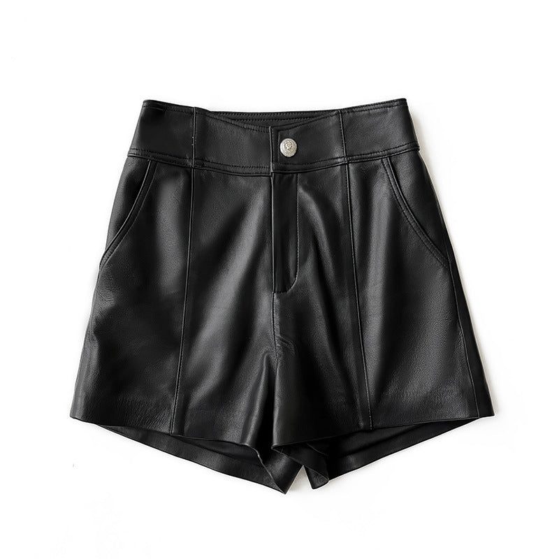 Women’s Leather High Waist Shorts Wide Leg