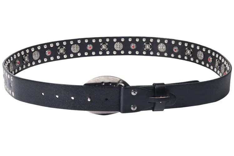 Black Leather Biker Belt with Rivets for Men and Women