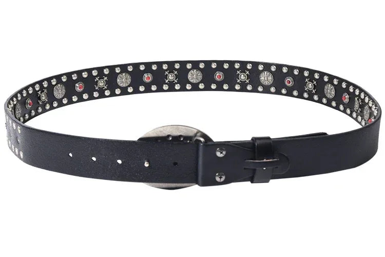 Black Leather Biker Belt with Rivets for Men and Women