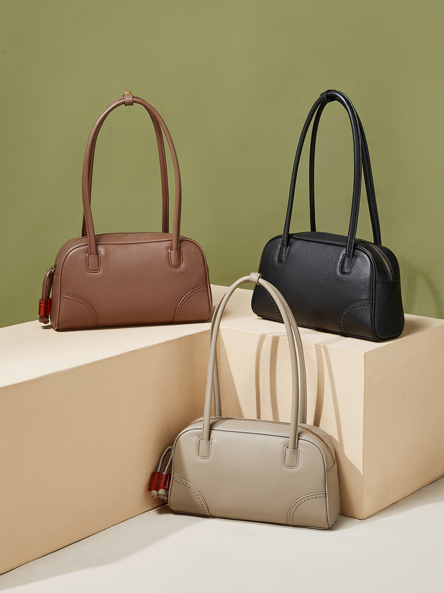 Women's Leather Shoulder Bag with Long Strap
