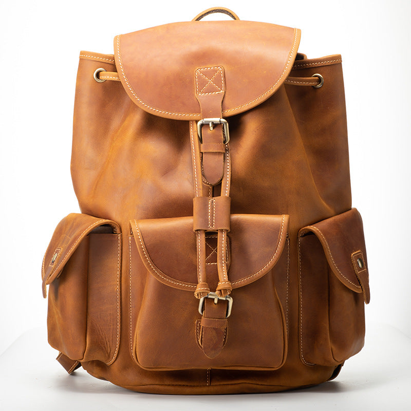 brown real leather backpack men
