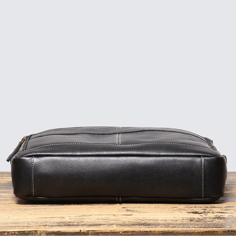 Leather Travel Office Bag with Trolley Strap