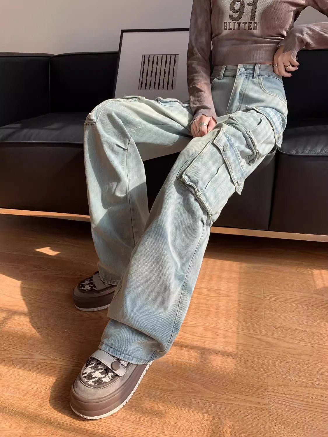Women’s Loose Fit Cargo Denim Jeans