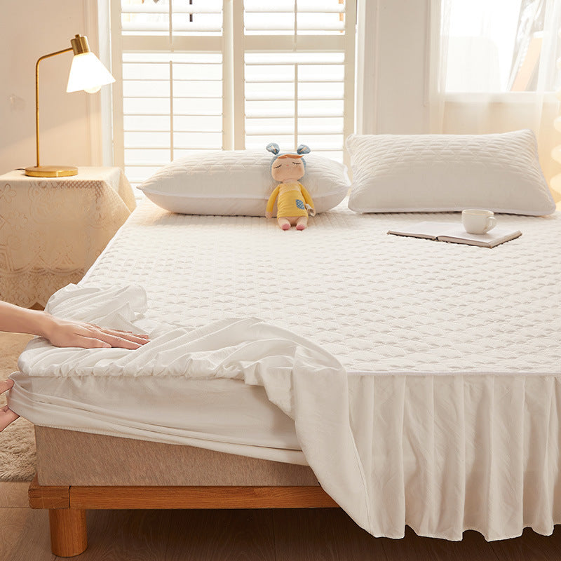 Quilted Fitted Sheet with Bed Skirt Mattress Cover