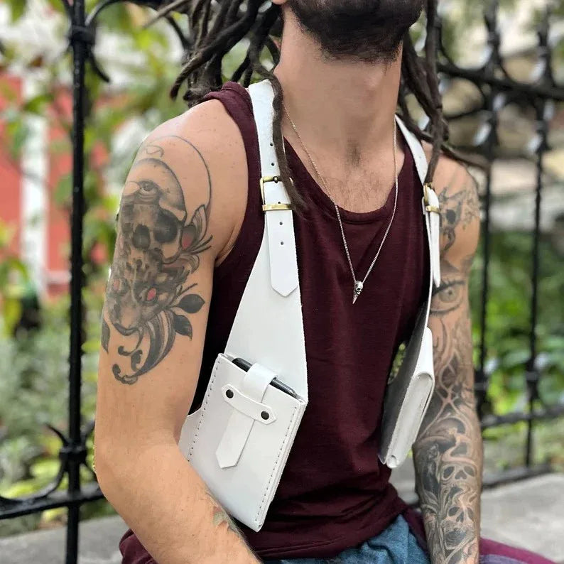 Mens PU Leather Shoulder Holster Underarm Bag for Cosplay & Streetwear