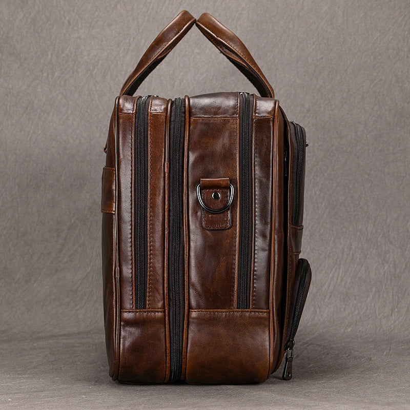 Genuine Leather Office Laptop Bag for Men with Trolley Sleeve