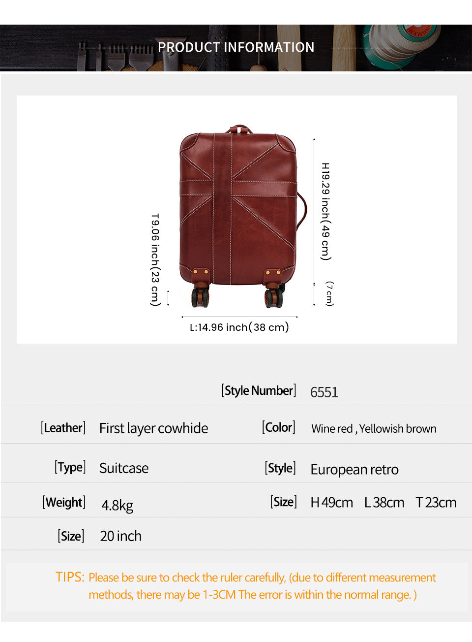 Genuine Leather 20 Inch Airline Cabin Trolley Bag Luggage