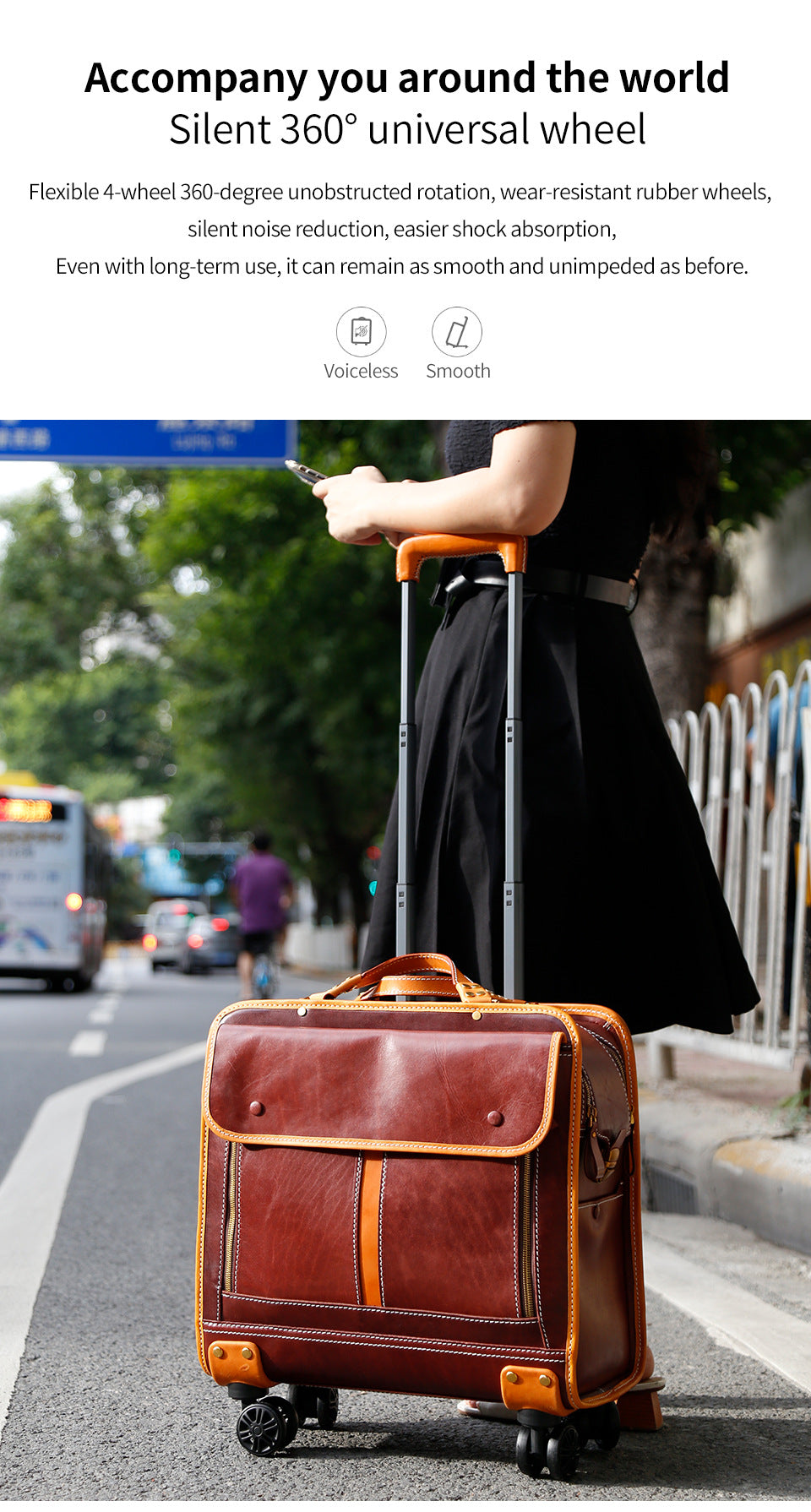 20 Inch Genuine Leather Trolley Case Cabin Luggage