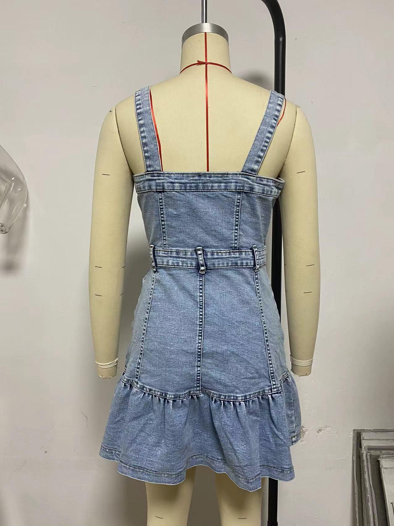 Women’s Sleeveless Mini Denim Dress – Blue Jean Summer Dress