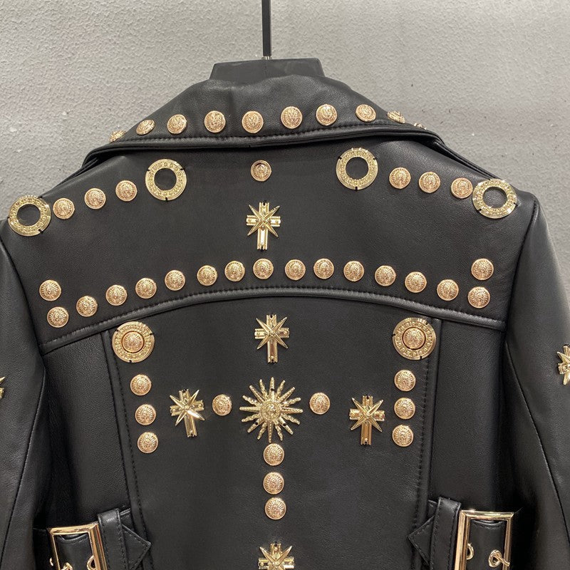 Women Studded Punk Rock Leather Jacket Heavy Rivet
