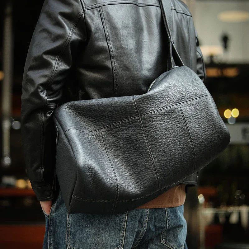 Black Genuine Leather Duffle Bag Travel, Gym & Overnight Bag