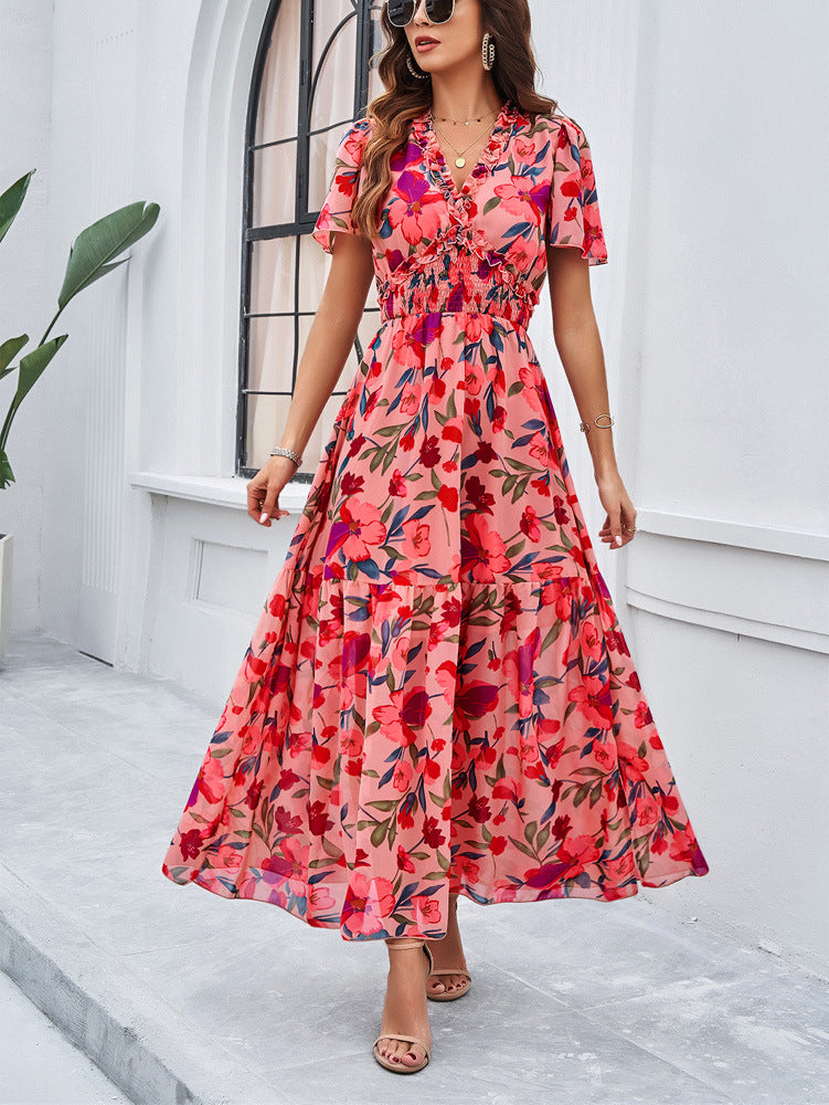 Women’s Casual Maxi Sun Dress with Smocked Waist