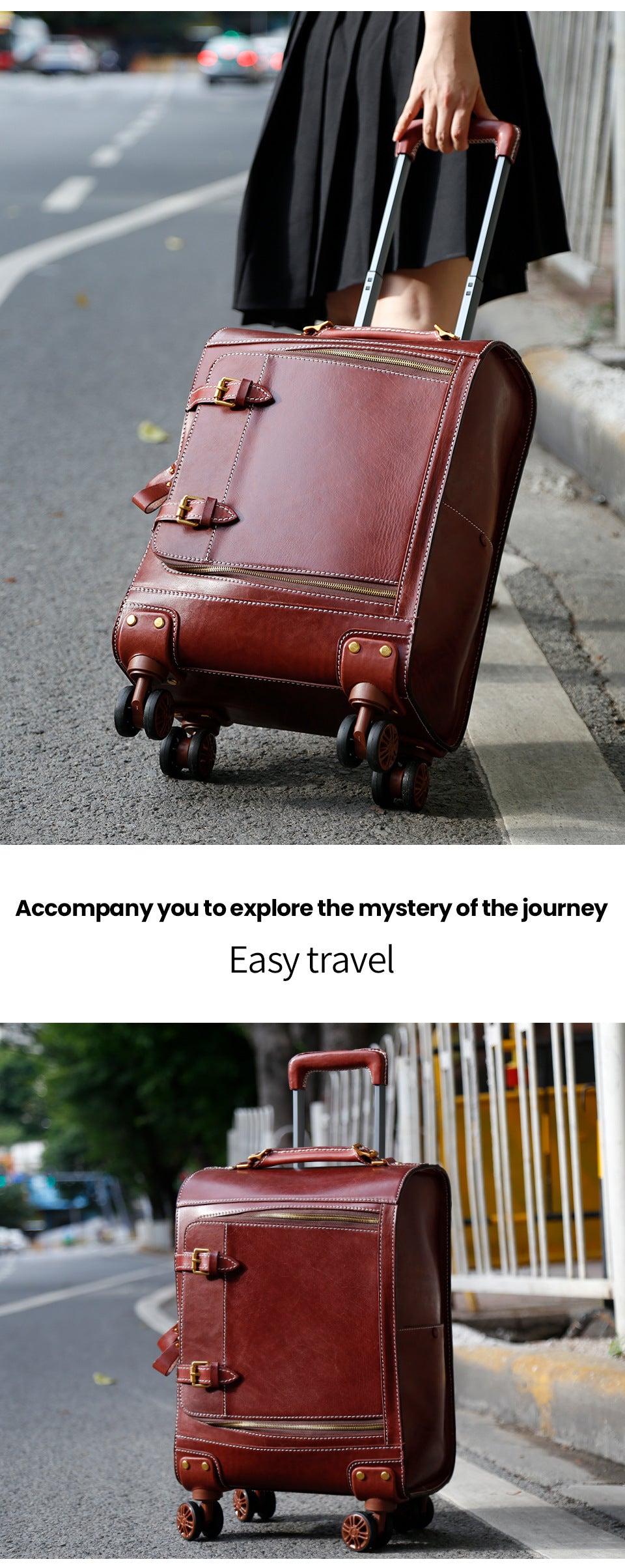 Leather Carry On Suitcase Trolley Case with Spinner Wheels
