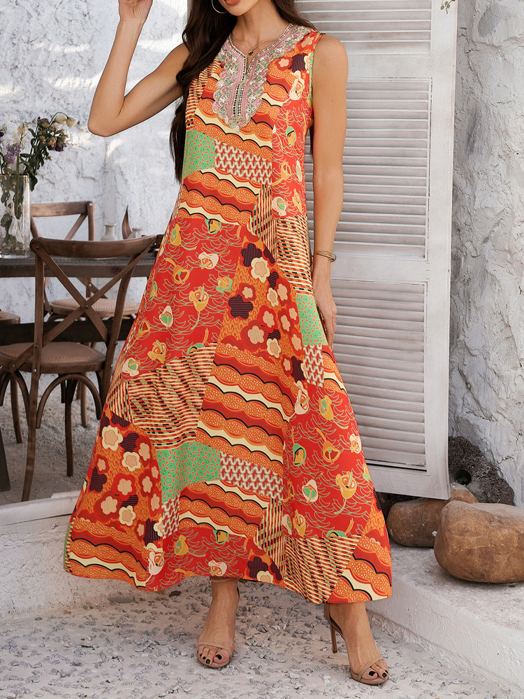 Orange Sleeveless Summer Maxi Dress Resort Wear