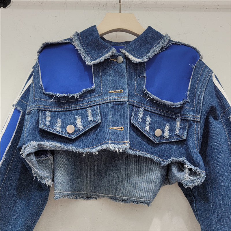 Retro Distressed Cropped Denim Jacket Women
