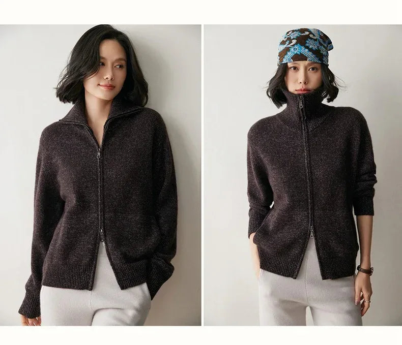 Warm Zip Wool Cashmere Cardigan Jacket Top
