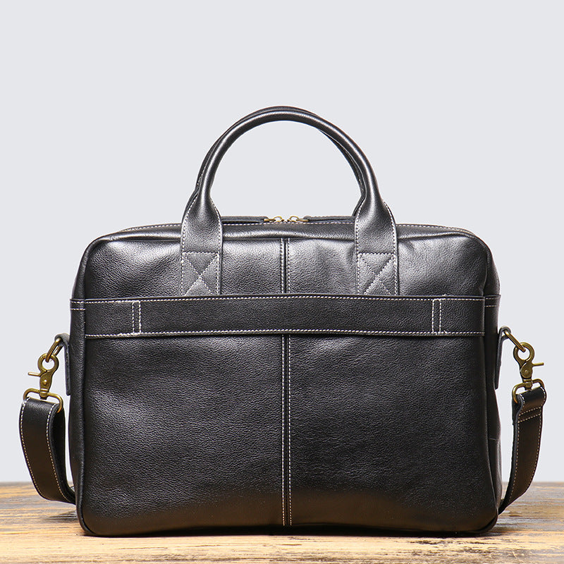 Leather Travel Office Bag with Trolley Strap