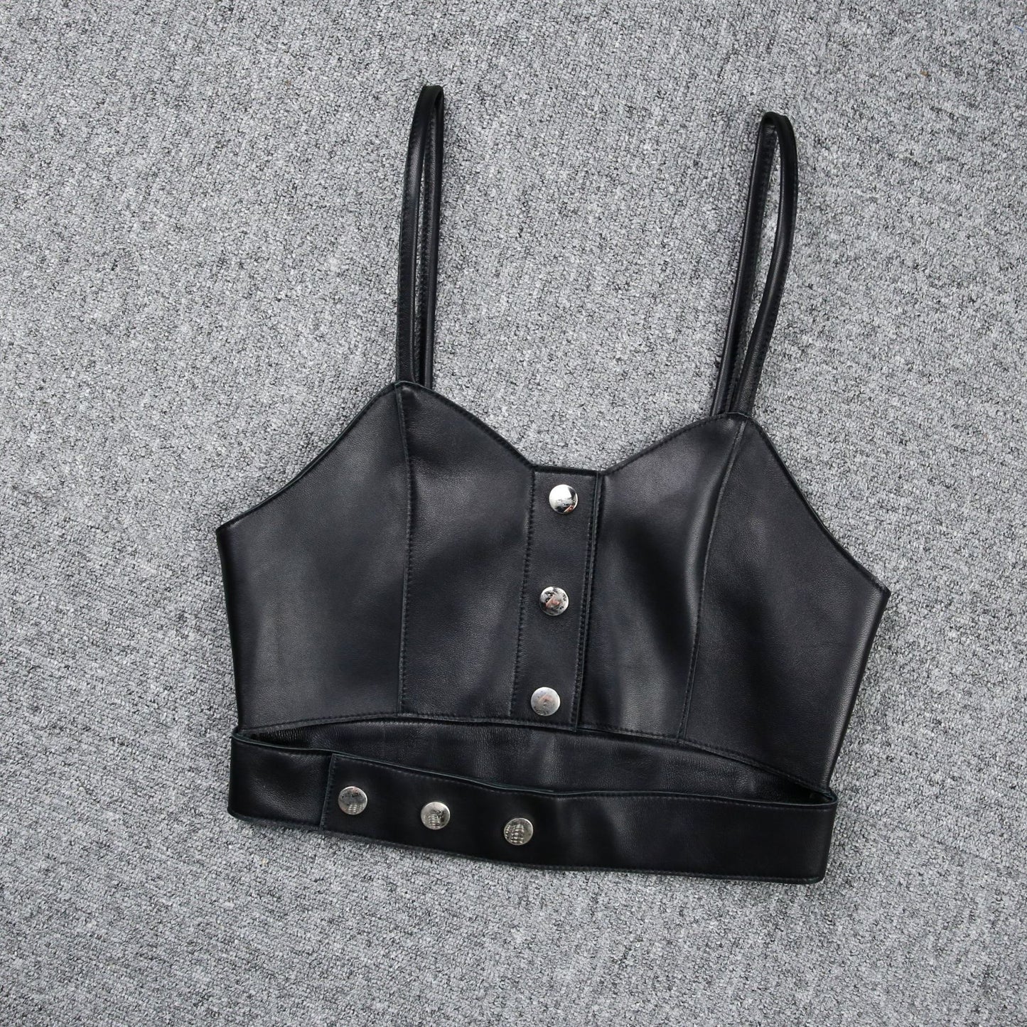 Leather Camisole Vest Cropped Corset Top with Snap Belt