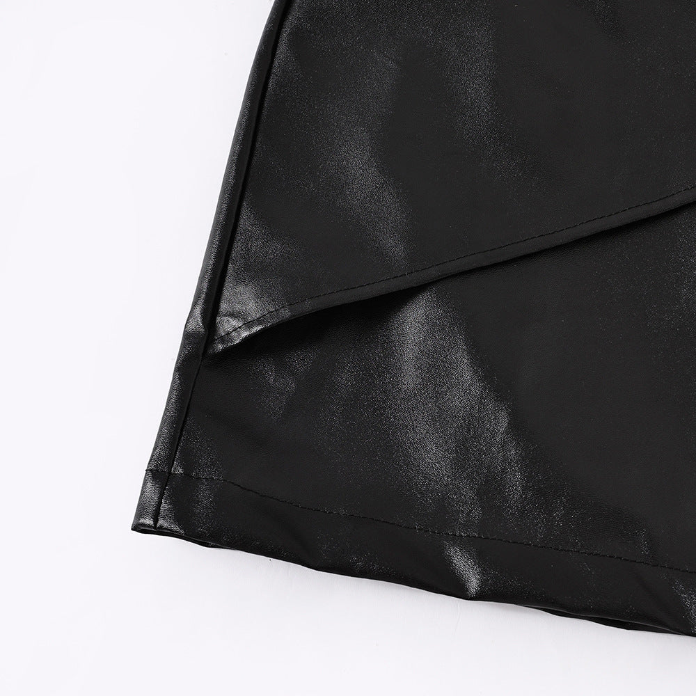 Black High Waist PU Leather Mini Skirt with Front Knot Detail