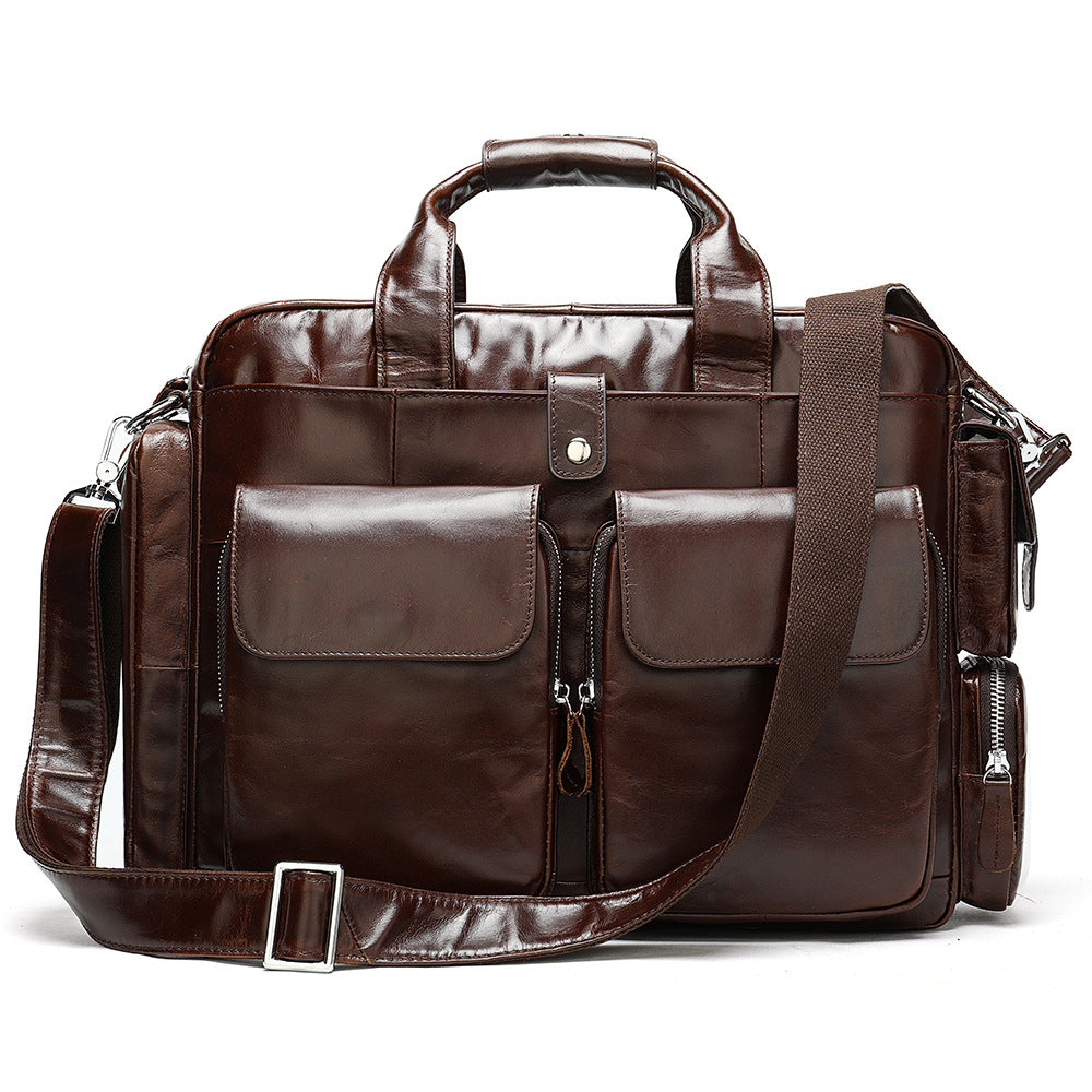 Genuine Leather Office Briefcase Bag with Suitcase Sleeve