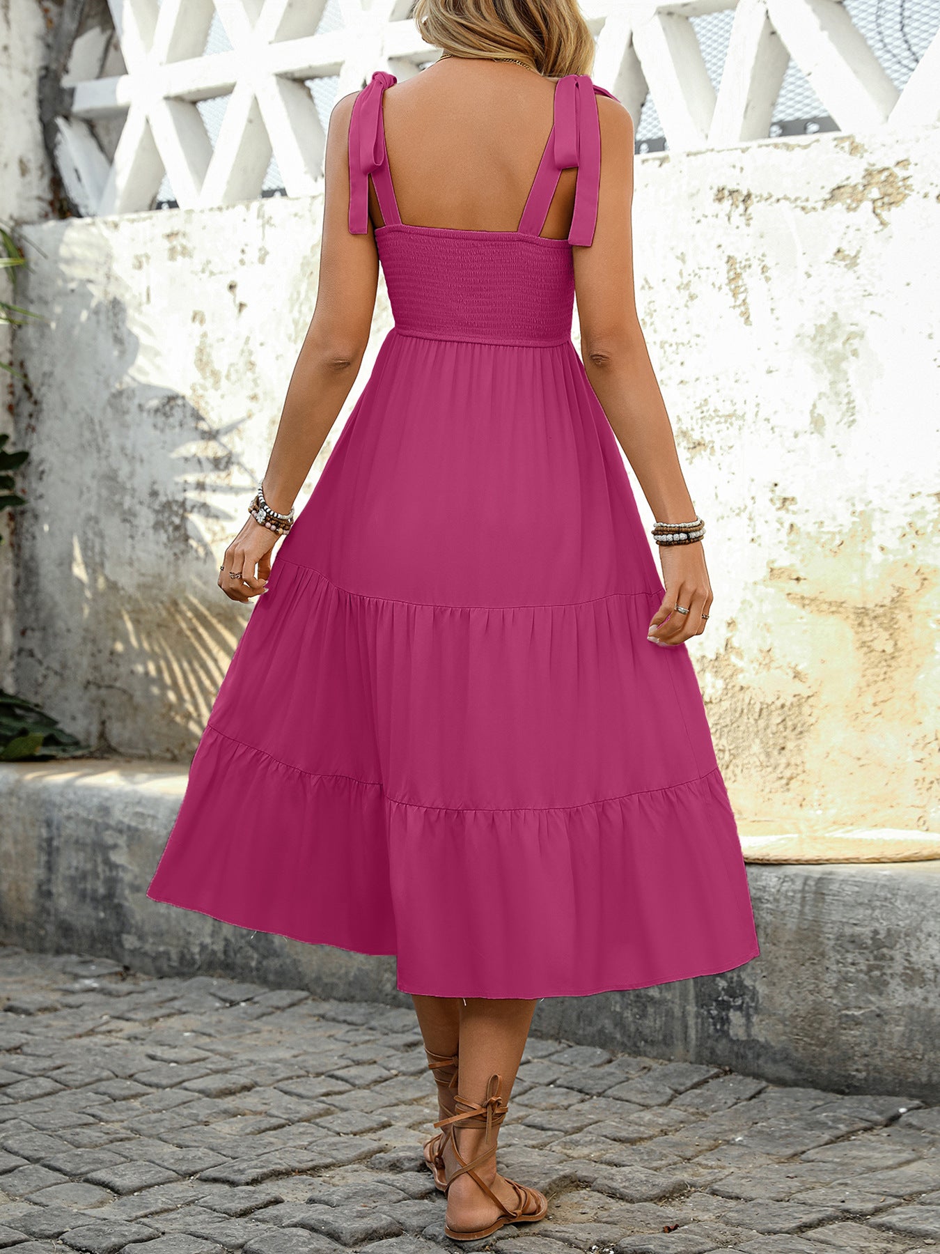 Magenta Embroidered Midi Summer Boho Dress