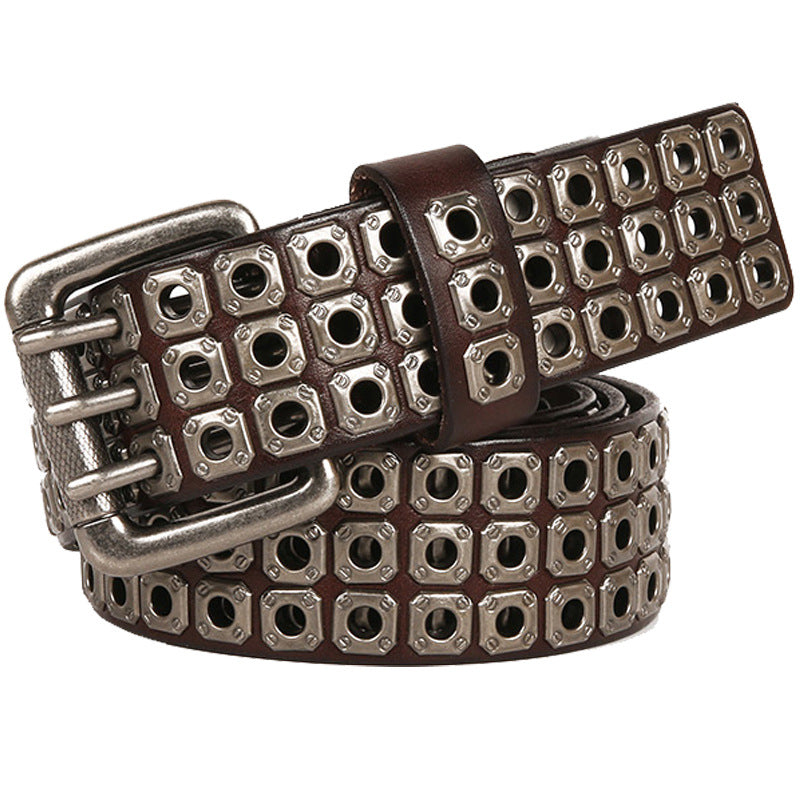 Studded Leather Belts with Rivets Western Cowboy