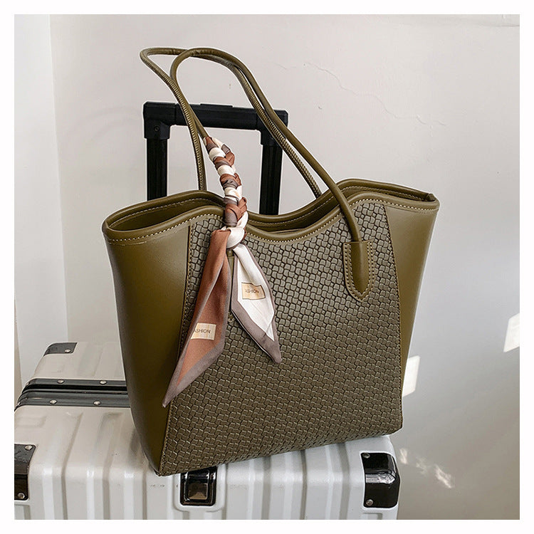Women’s Texture Leather Shoulder Tote Bag Large Capacity