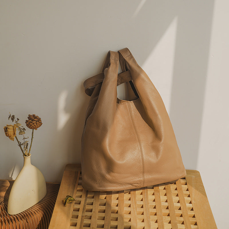 Genuine Leather Office Tote Handbag with Large Capacity