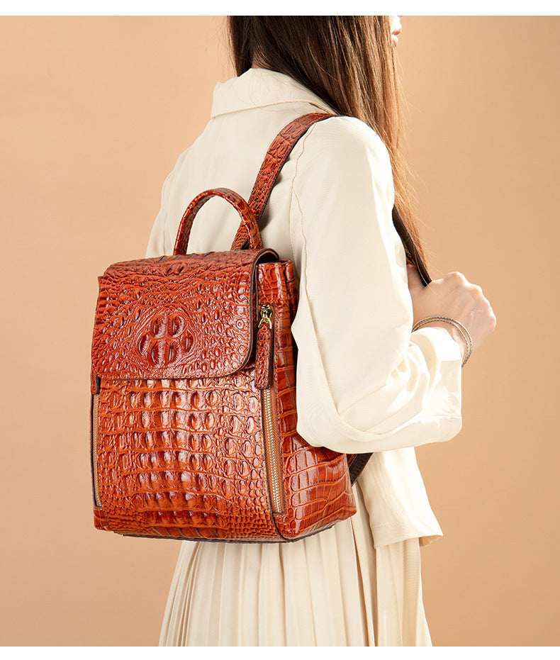 Women’s Designer Genuine Leather Crocodile Pattern Backpack