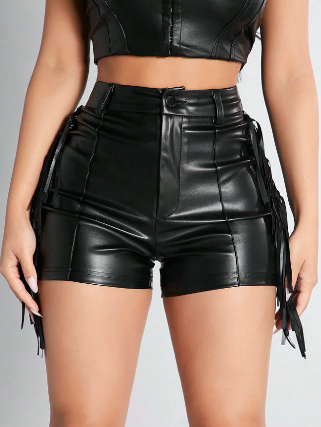 faux leather shorts for women with fringe