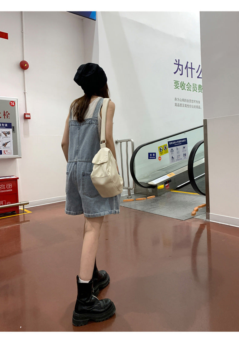 Denim Casual Distressed Overalls Bib Shorts