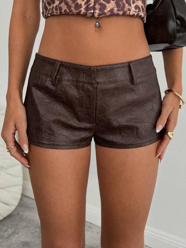 Women's High Waisted Brown Faux Leather Shorts