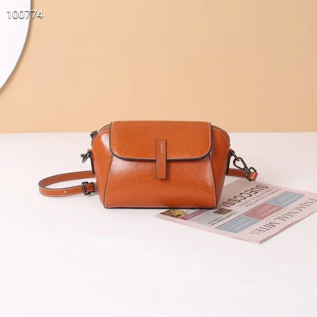 women small genuine leather crossbody bag brown