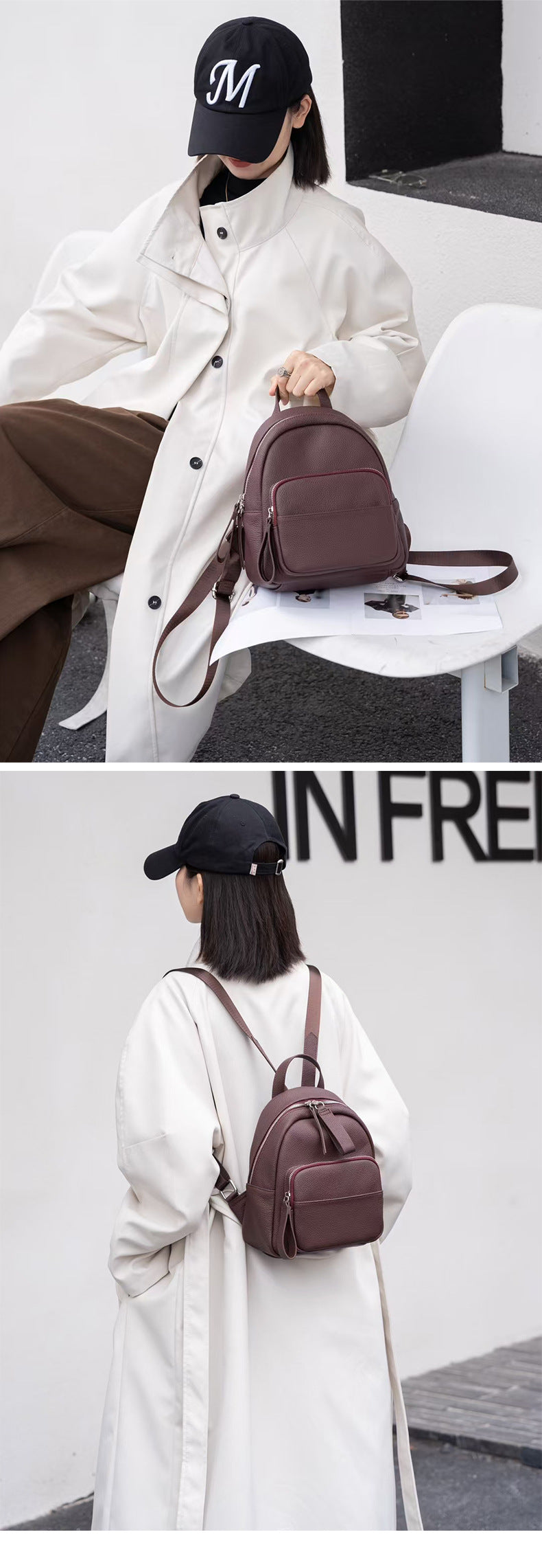 small leather backpack purse for women