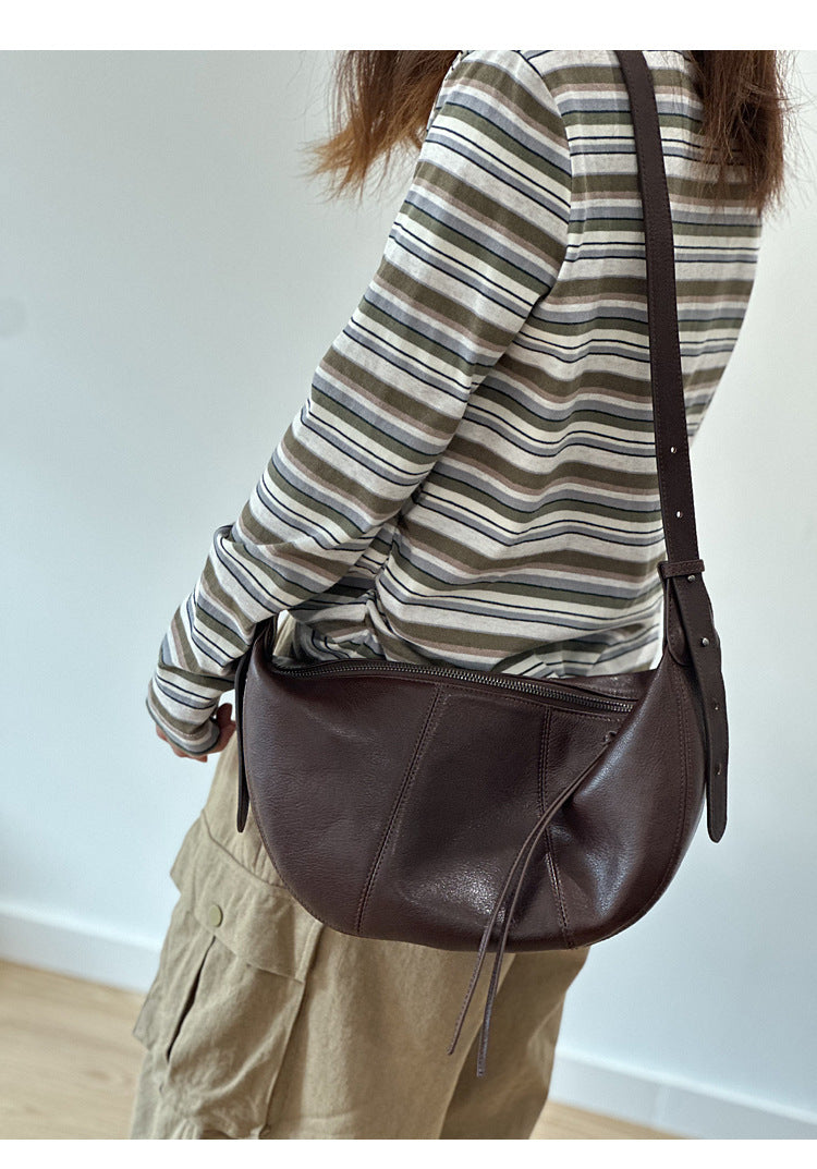 Brown Full Grain Leather Messenger Crossbody Bag for Women