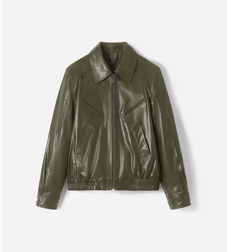 Women Leather Motorcycle Jacket Waxed Moto Jacket