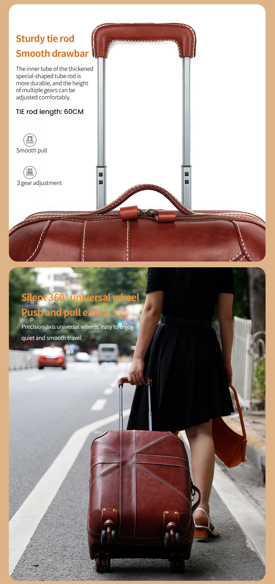 Genuine Leather 20 Inch Airline Cabin Trolley Bag Luggage