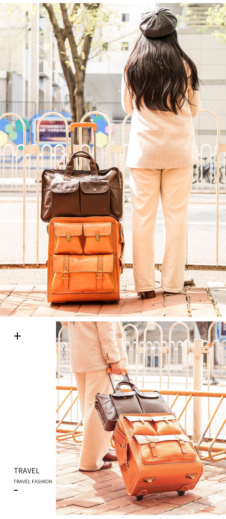 Leather Carry On Trolley Suitcase Cabin Bag with Wheels