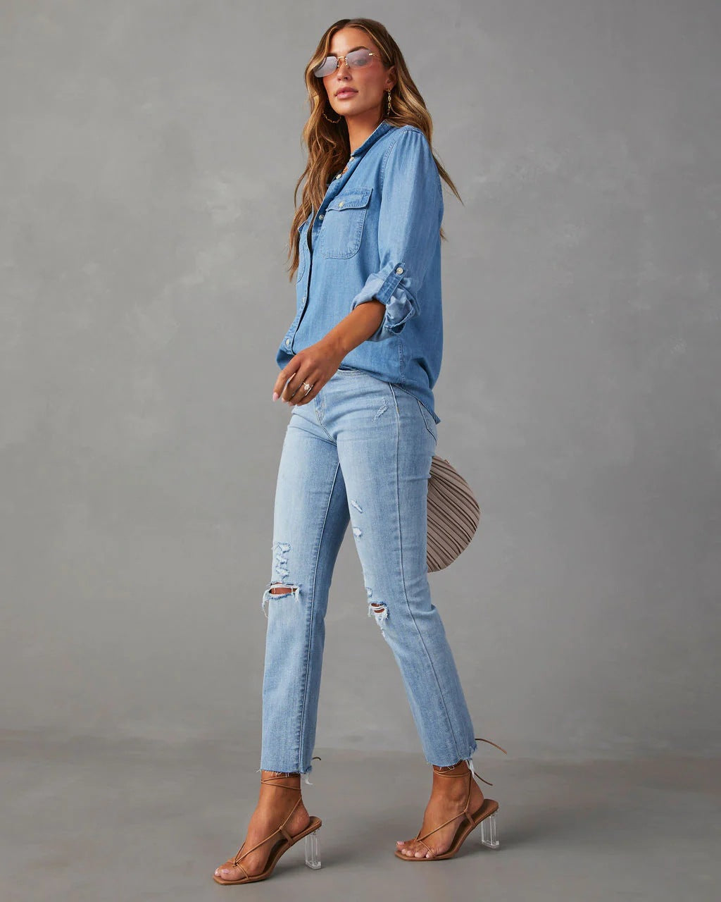 Lightweight Denim Shirt Women Long Sleeve