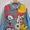 Women Hand-Painted Oversized Graffiti Beaded Denim Jacket
